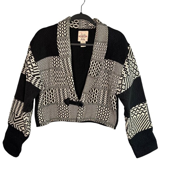 VTG Geometric Cropped Tapestry Cardigan Jacket By Fiorini International SM - Picture 1 of 9
